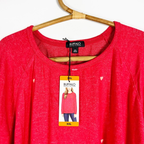 NWT Buffalo David Bitton Red fuzzy heart pullover sweater jumper Size XXL - Picture 4 of 7